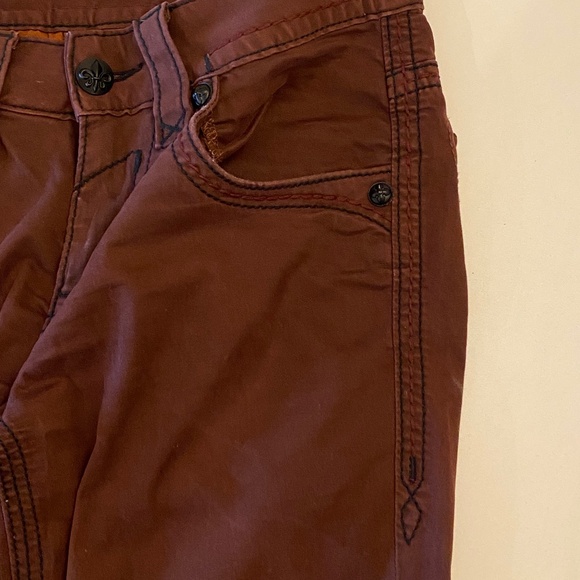 Rock Revival Distressed Dark Red/ Burgundy Denim Jeans, Men's Size 29/30 - Picture 7 of 7